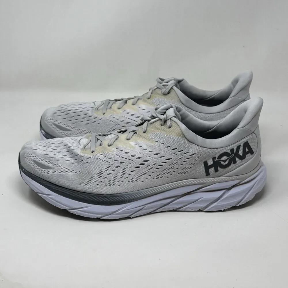 Hoka One One Clifton 8 Shoes Mens 15 2E Wide Lunar Gray Mesh Running Sneakers